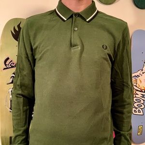 fred perry long sleeve twin tipped polo shirt